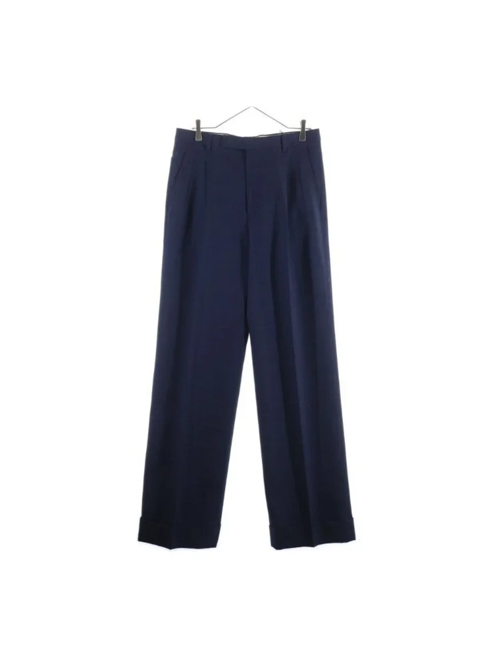 Gucci Pleated Wide Pants Trousers Check Wool GG Logo Navy